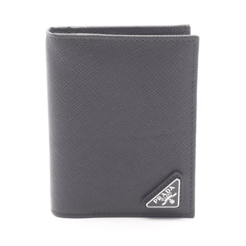 Prada SAFFIANO TRIANG Card Case Wallet Leather Black